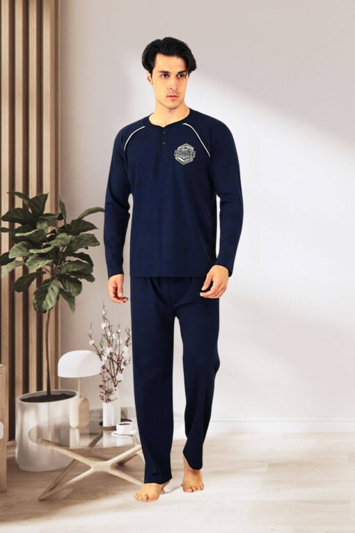 Ανδρική Πιτζάμα Βαμβακερή Plus Size R0915 - ΜΠΛΕ, 5XL - Image 5