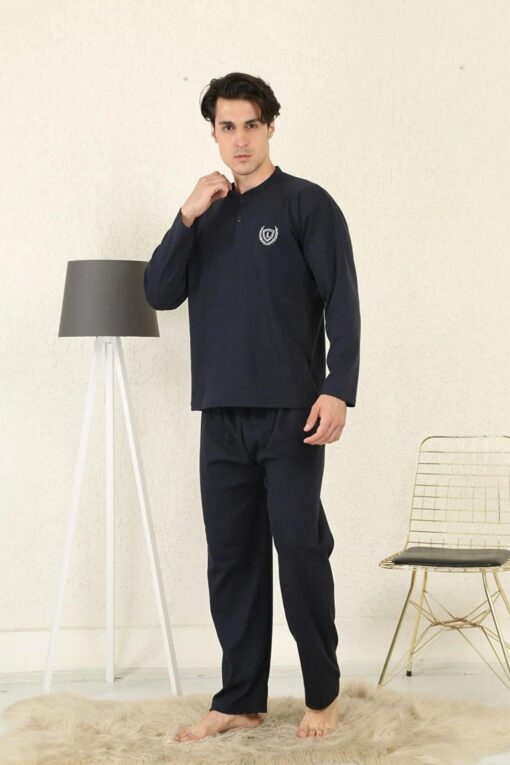 Ανδρική Πιτζάμα Βαμβακερή Plus Size V1065 - BLUE BLACK, 4XL - Image 4