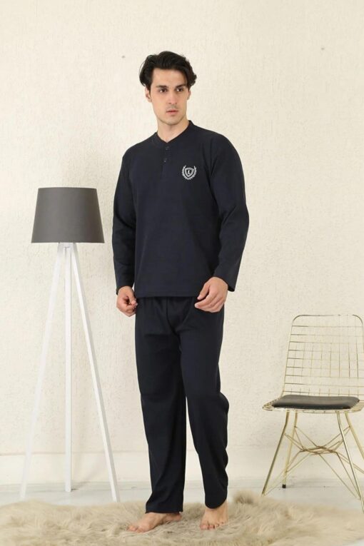 Ανδρική Πιτζάμα Βαμβακερή Plus Size V1065 - BLUE BLACK, 4XL - Image 2