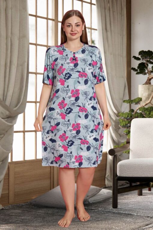 Φόρεμα Homewear Κοντό Μανίκι D5159 - ΠΟΛΥΧΡΩΜΟ, 3XL - Image 4