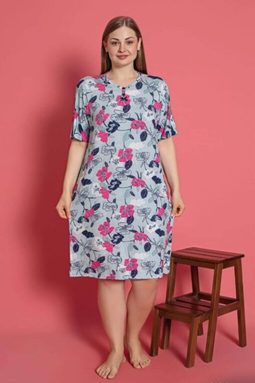 Φόρεμα Homewear Κοντό Μανίκι D5159 - ΠΟΛΥΧΡΩΜΟ, 3XL - Image 3