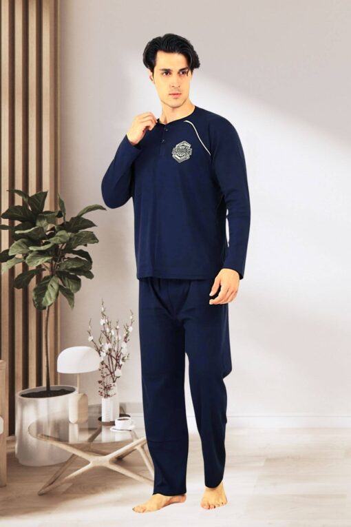 Ανδρική Πιτζάμα Βαμβακερή Plus Size R0915 - ΜΠΛΕ, 5XL - Image 2