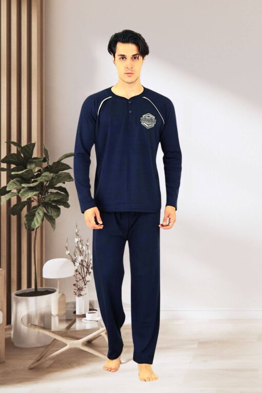 Ανδρική Πιτζάμα Βαμβακερή Plus Size R0915 - ΜΠΛΕ, 5XL - Image 3