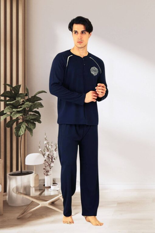 Ανδρική Πιτζάμα Βαμβακερή Plus Size R0915 - ΜΠΛΕ, 5XL - Image 4