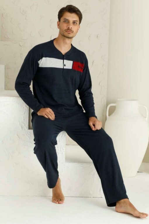 Ανδρική Πιτζάμα Βαμβακερή Plus Size R2065 - BLUE BLACK, 4XL - Image 3
