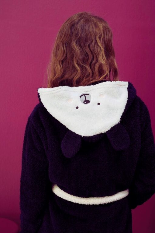 Γυναικεία Ρόμπα Με Κουκούλα Fleece S8603 - ΜΠΛΕ ΣΚΟΥΡΟ, L-XL - Image 4