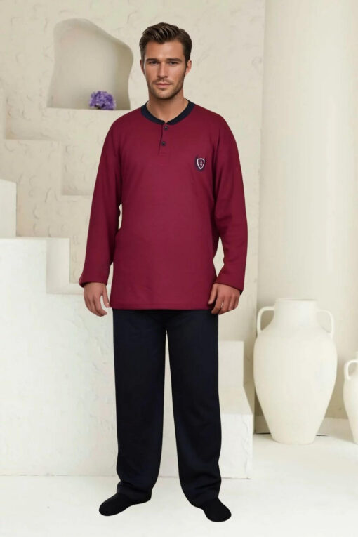 Ανδρική Πιτζάμα Βαμβακερή Plus Size J1065 - ΜΠΟΡΝΤΟ, 4XL - Image 3