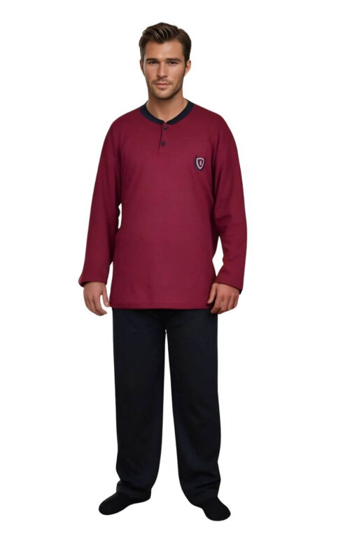 Ανδρική Πιτζάμα Βαμβακερή Plus Size J1065 - ΜΠΟΡΝΤΟ, 4XL