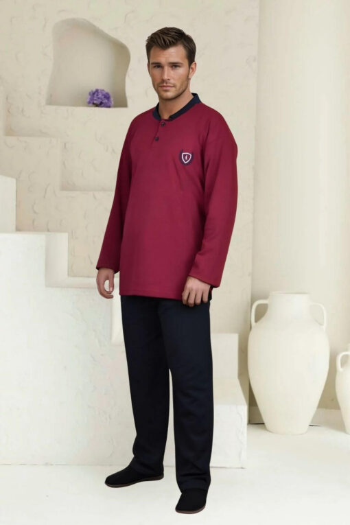 Ανδρική Πιτζάμα Βαμβακερή Plus Size J1065 - ΜΠΟΡΝΤΟ, 4XL - Image 2