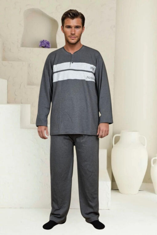 Ανδρική Πιτζάμα Βαμβακερή Plus Size M0835 - ΑΝΘΡΑΚΙ, 3XL - Image 3
