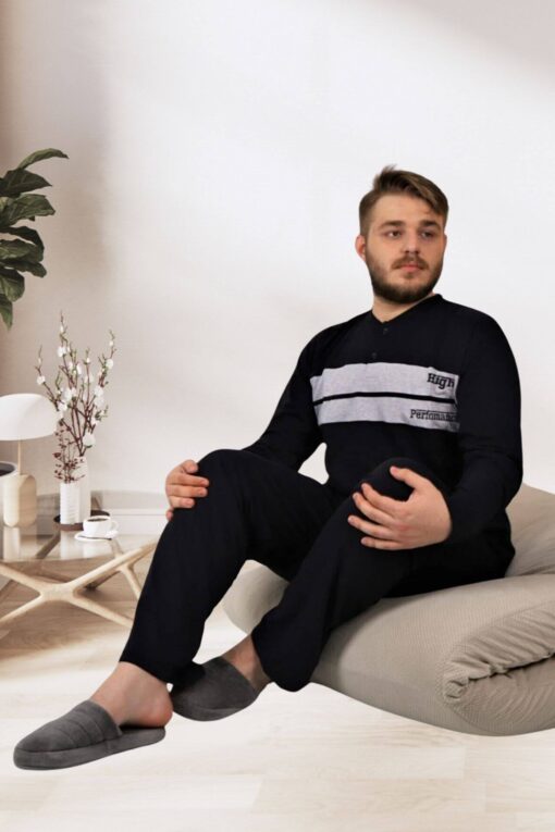 Ανδρική Πιτζάμα Βαμβακερή Plus Size W0835 - BLUE BLACK, 4XL - Image 3