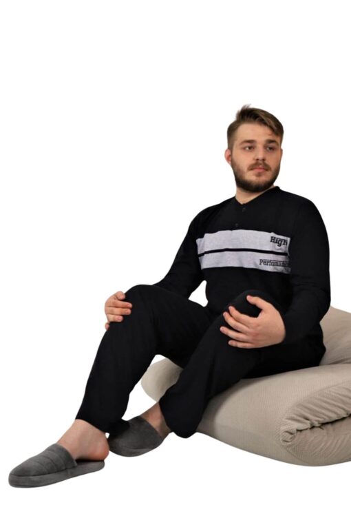 Ανδρική Πιτζάμα Βαμβακερή Plus Size W0835 - BLUE BLACK, 4XL - Image 4