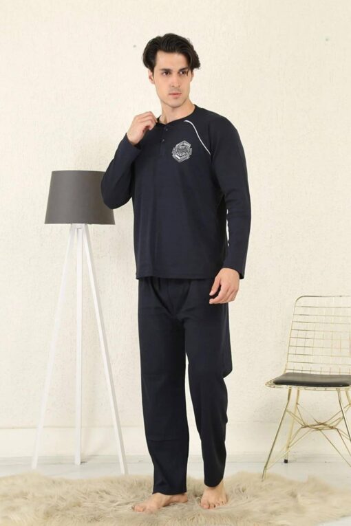 Ανδρική Πιτζάμα Βαμβακερή Plus Size W0915 - BLUE BLACK, 4XL - Image 2
