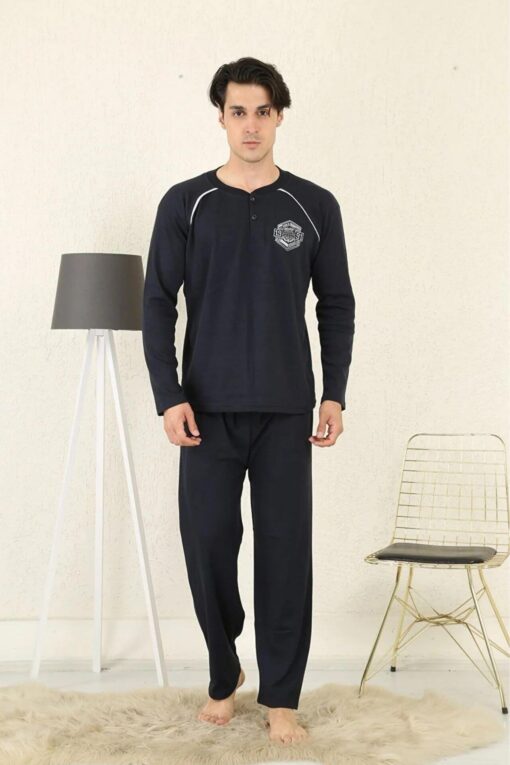 Ανδρική Πιτζάμα Βαμβακερή Plus Size W0915 - BLUE BLACK, 4XL - Image 3