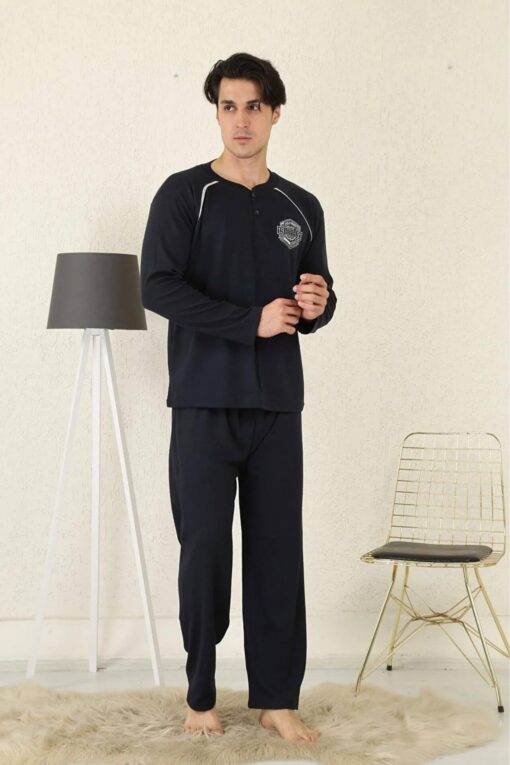 Ανδρική Πιτζάμα Βαμβακερή Plus Size W0915 - BLUE BLACK, 4XL - Image 4