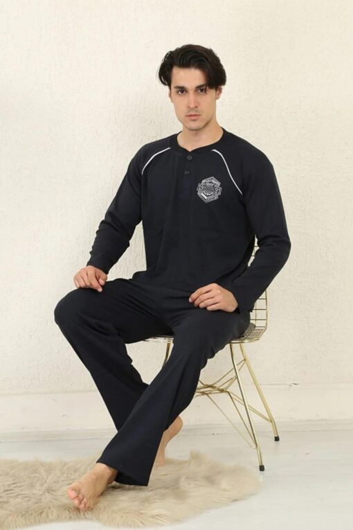 Ανδρική Πιτζάμα Βαμβακερή Plus Size W0915 - BLUE BLACK, 4XL - Image 5