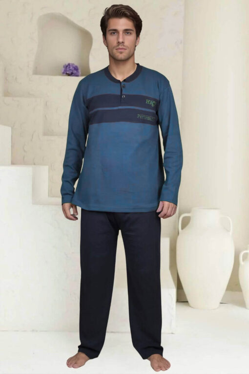 Ανδρική Πιτζάμα Βαμβακερή Plus Size X0835 - ΜΠΛΕ, 4XL - Image 4