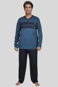 Ανδρική Πιτζάμα Βαμβακερή Plus Size X0835 - ΜΠΛΕ, 3XL