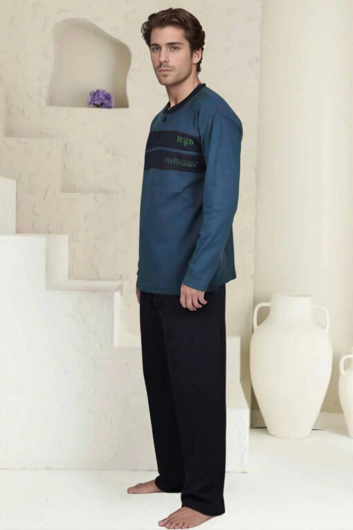 Ανδρική Πιτζάμα Βαμβακερή Plus Size X0835 - ΜΠΛΕ, 4XL - Image 2