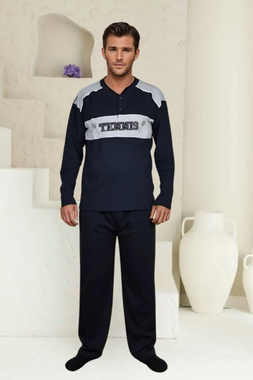 Ανδρική Πιτζάμα Βαμβακερή S0885 - BLUE BLACK, M - Image 3