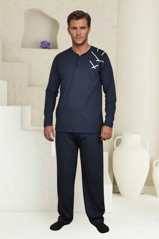 Ανδρική Πιτζάμα Βαμβακερή S0930 - BLUE BLACK, M - Image 3