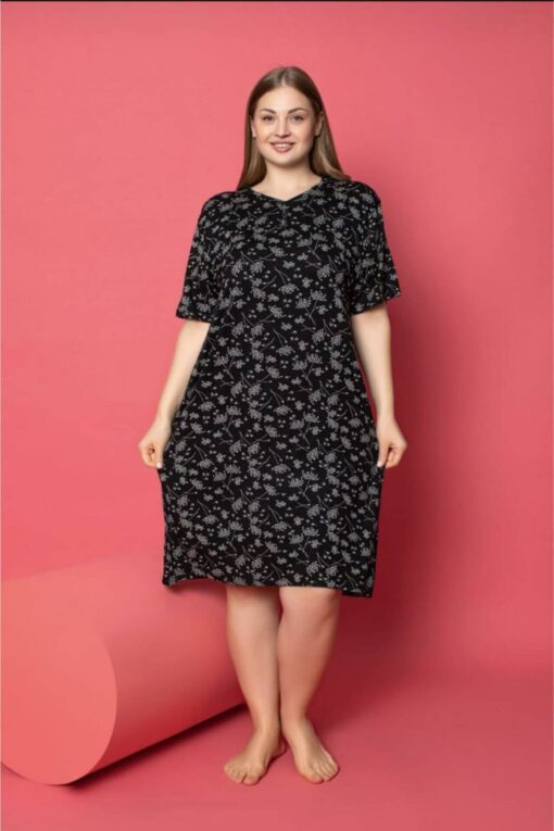 Φόρεμα Homewear Κοντό Μανίκι 5135 - ΜΑΥΡΟ, 4XL - Image 4