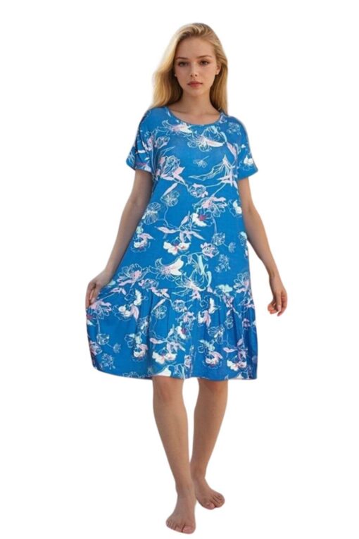 Φόρεμα Homewear Κοντό Μανίκι D5117 - ΜΠΛΕ-ΡΟΥΑ, L - Image 2