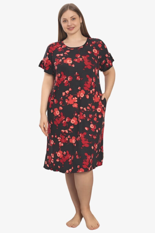 Φόρεμα Homewear Κοντό Μανίκι D5247 - ΠΟΛΥΧΡΩΜΟ, 4XL - Image 4