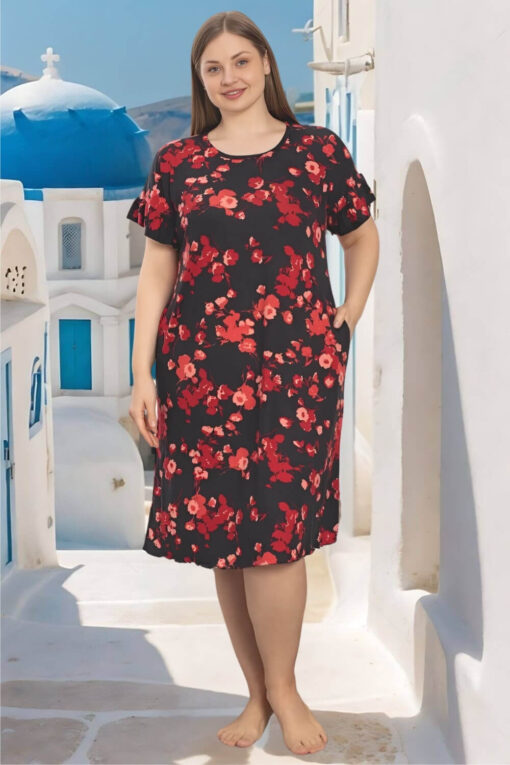 Φόρεμα Homewear Κοντό Μανίκι D5247 - ΠΟΛΥΧΡΩΜΟ, 4XL - Image 5