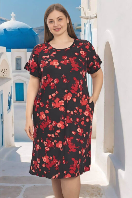 Φόρεμα Homewear Κοντό Μανίκι D5247 - ΠΟΛΥΧΡΩΜΟ, 4XL - Image 2