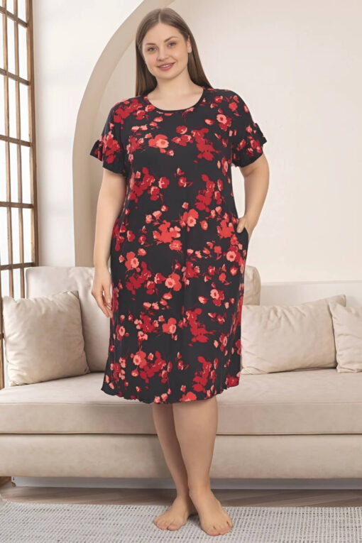 Φόρεμα Homewear Κοντό Μανίκι D5247 - ΠΟΛΥΧΡΩΜΟ, 4XL - Image 3