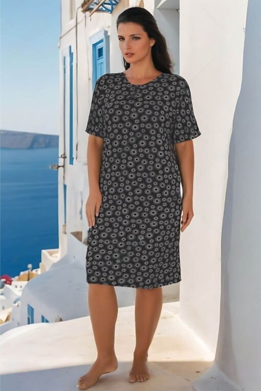 Φόρεμα Homewear Κοντό Μανίκι F5188 - ΠΟΛΥΧΡΩΜΟ, 4XL - Image 4