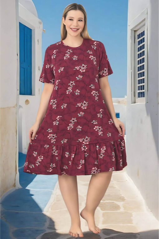 Φόρεμα Homewear Κοντό Μανίκι Q5242 - ΠΟΛΥΧΡΩΜΟ, 4XL - Image 5