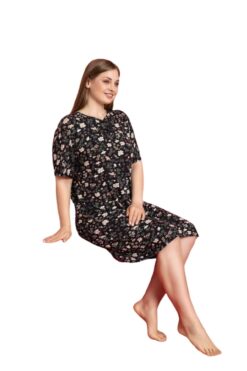 Φόρεμα Homewear Κοντό Μανίκι R5141 - ΜΑΥΡΟ, 3XL