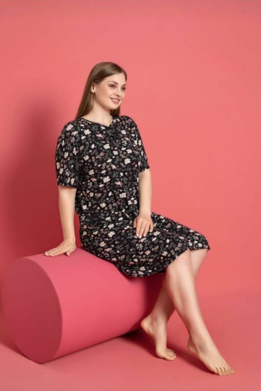 Φόρεμα Homewear Κοντό Μανίκι R5141 - ΜΑΥΡΟ, 3XL - Image 3
