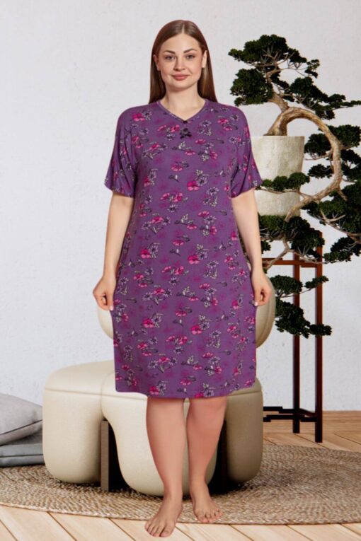 Φόρεμα Homewear Κοντό Μανίκι R5158 - ΠΟΛΥΧΡΩΜΟ, 4XL - Image 4