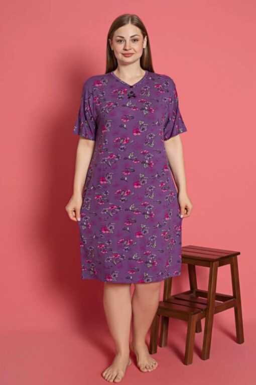 Φόρεμα Homewear Κοντό Μανίκι R5158 - ΠΟΛΥΧΡΩΜΟ, 4XL - Image 3