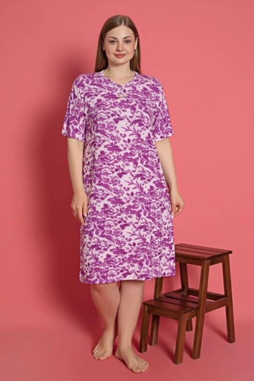 Φόρεμα Homewear Κοντό Μανίκι R5159 - ΠΟΛΥΧΡΩΜΟ, 4XL - Image 4