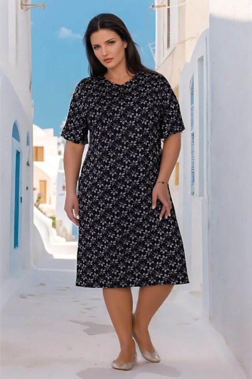Φόρεμα Homewear Κοντό Μανίκι V5188 - ΠΟΛΥΧΡΩΜΟ, 4XL - Image 4