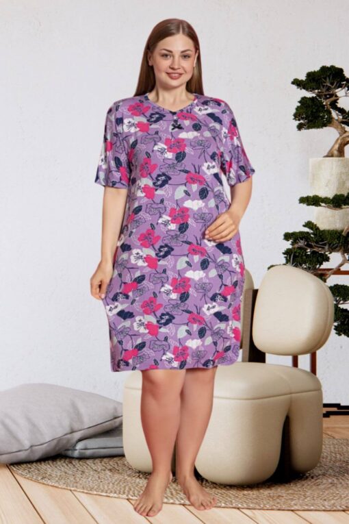 Φόρεμα Homewear Κοντό Μανίκι W5159 - ΠΟΛΥΧΡΩΜΟ, 5XL - Image 3