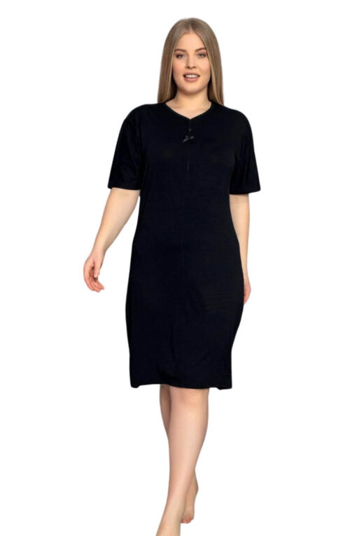 Φόρεμα Homewear Κοντό Μανίκι W5190 - ΜΑΥΡΟ, 4XL - Image 3