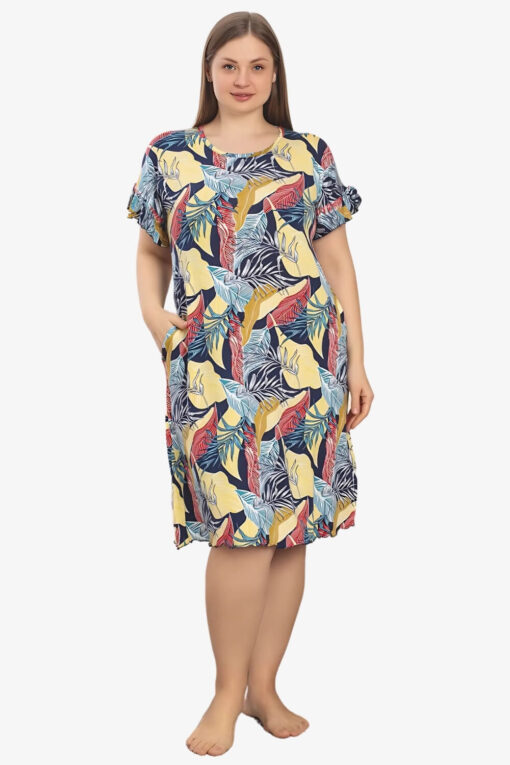 Φόρεμα Homewear Κοντό Μανίκι W5247 - ΠΟΛΥΧΡΩΜΟ, 4XL - Image 4
