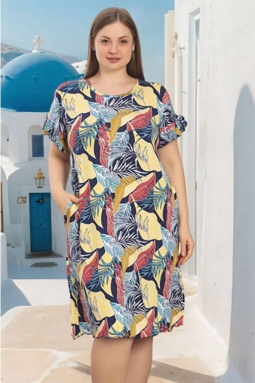 Φόρεμα Homewear Κοντό Μανίκι W5247 - ΠΟΛΥΧΡΩΜΟ, 4XL - Image 2
