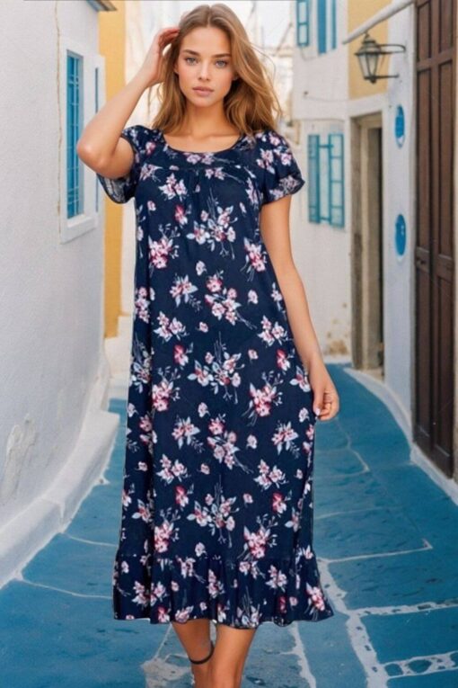 Φόρεμα Homewear Κοντό Μανίκι W6002 - ΜΠΛΕ, S - Image 2