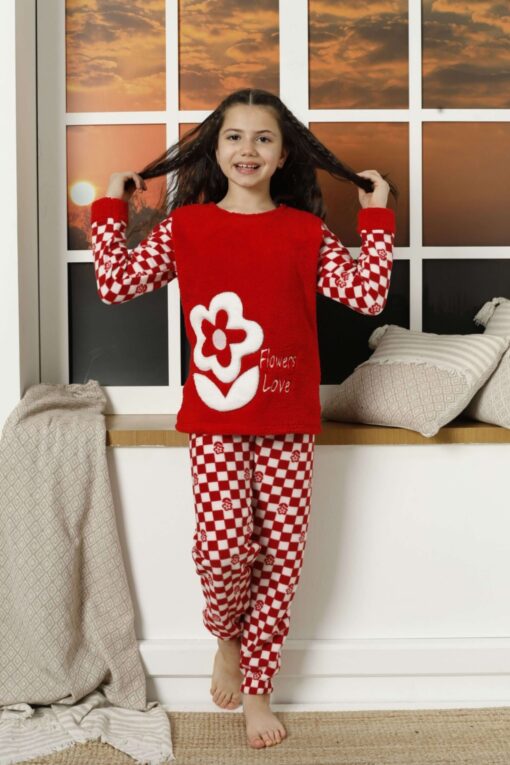 Παιδική Πιτζάμα Fleece Flowers Love 22042 - ΚΟΚΚΙΝΟ, 7-8 Ετών - Image 6