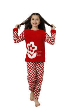 Παιδική Πιτζάμα Fleece Flowers Love 22042 - ΚΟΚΚΙΝΟ, 9-10 Ετών
