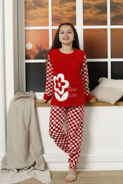 Παιδική Πιτζάμα Fleece Flowers Love 22042 - ΚΟΚΚΙΝΟ, 7-8 Ετών - Image 3