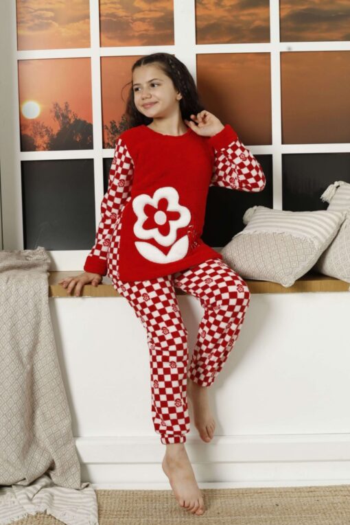 Παιδική Πιτζάμα Fleece Flowers Love 22042 - ΚΟΚΚΙΝΟ, 7-8 Ετών - Image 5