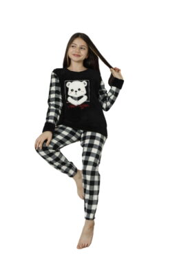 Παιδική Πιτζάμα Fleece Panda 22014 - ΜΑΥΡΟ-ΛΕΥΚΟ, 9-10 Ετών