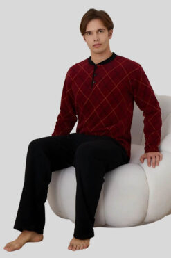 Πιτζάμα Ανδρική Fleece R4032 - ΜΠΟΡΝΤΟ, M